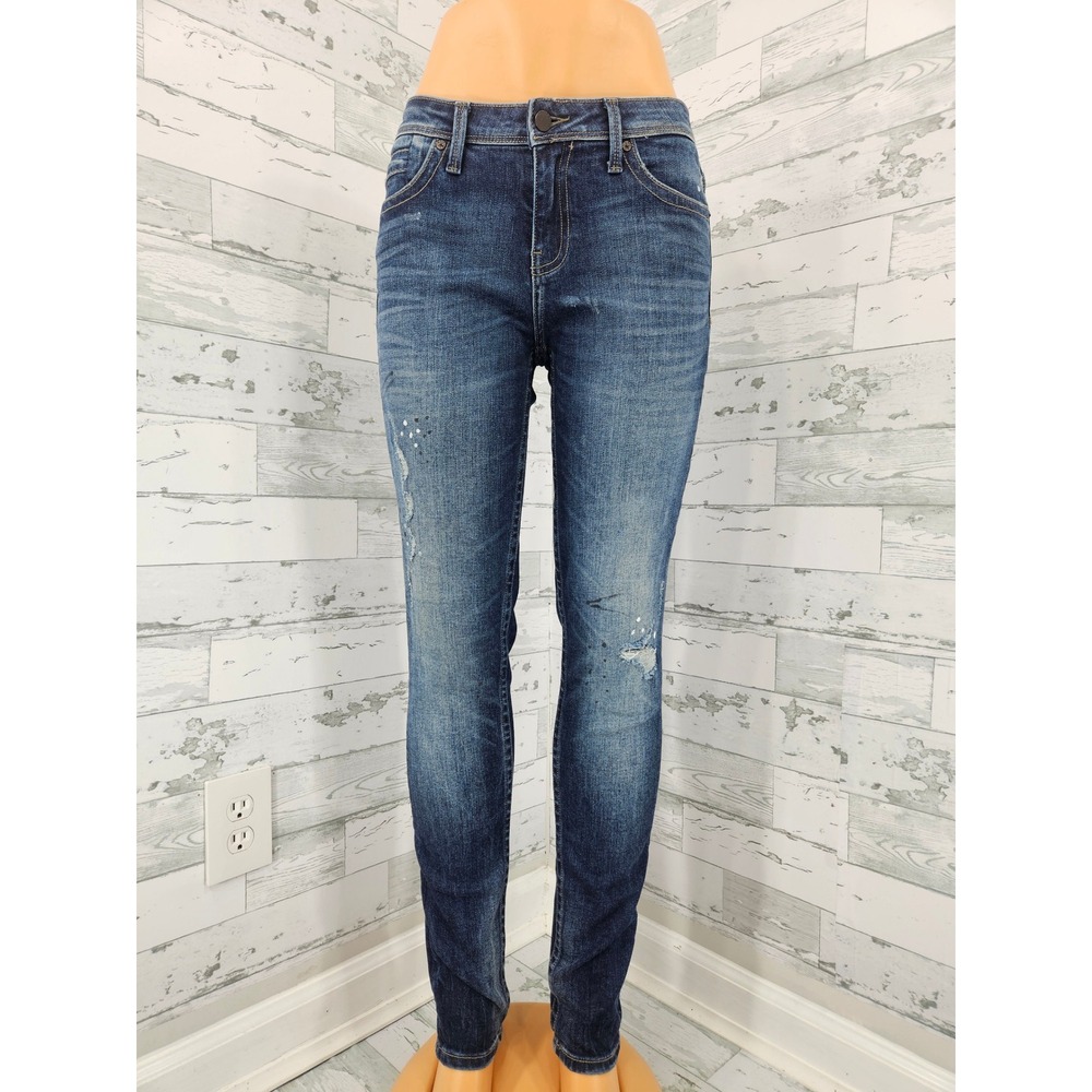 Buckle Black Fit No. 53 Skinny Jeans Dark Wash Distressed Paint Splatter 28x32